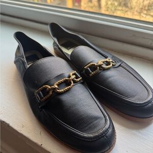 Dolce Vita Black Leather Loafers with Gold Chain